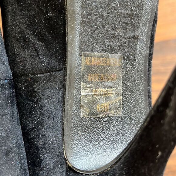 Black faux suede size 6.5 women’s heels with metal / metallic toe - Picture 7 of 12